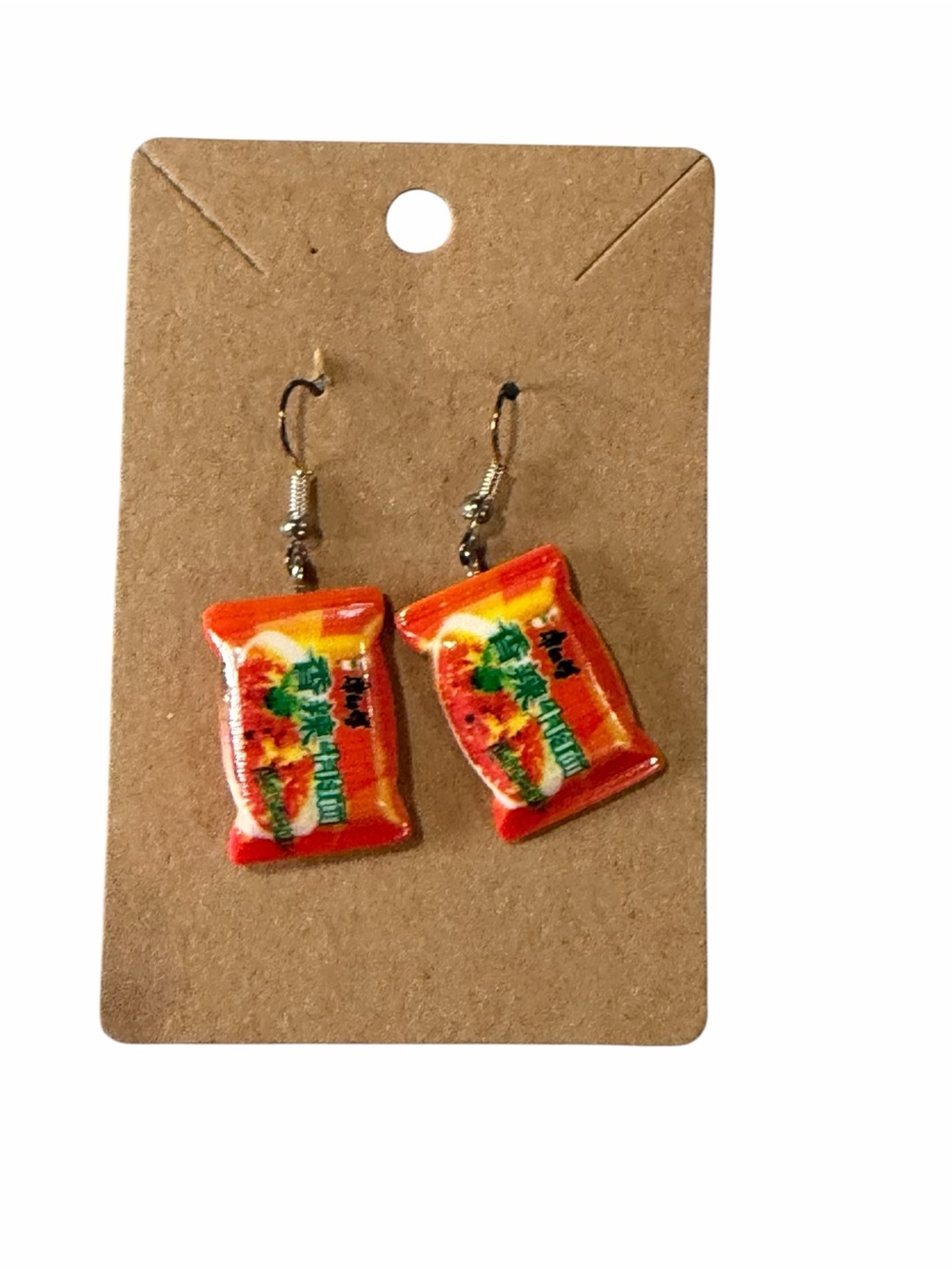 Handmade Orange Snack-Pack Dangle Earrings